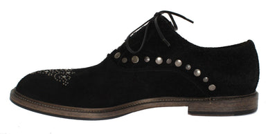 Black Leather Derby Studded Shoes