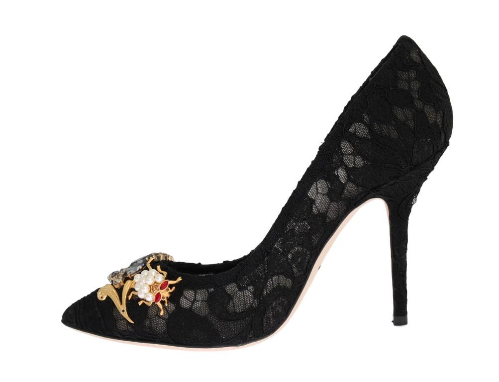 Black Taormina Lace Crystal Pumps