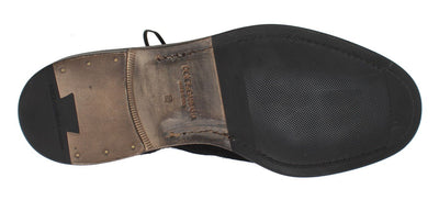 Black Leather Derby Studded Shoes