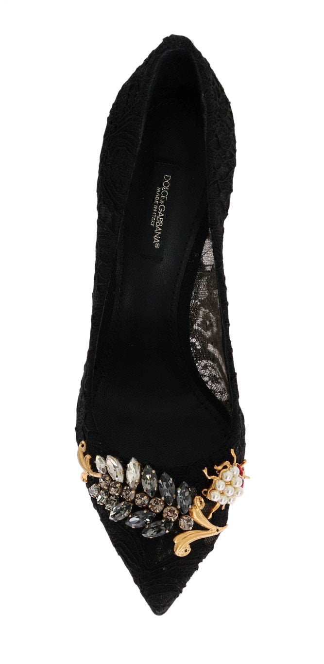 Black Taormina Lace Crystal Pumps