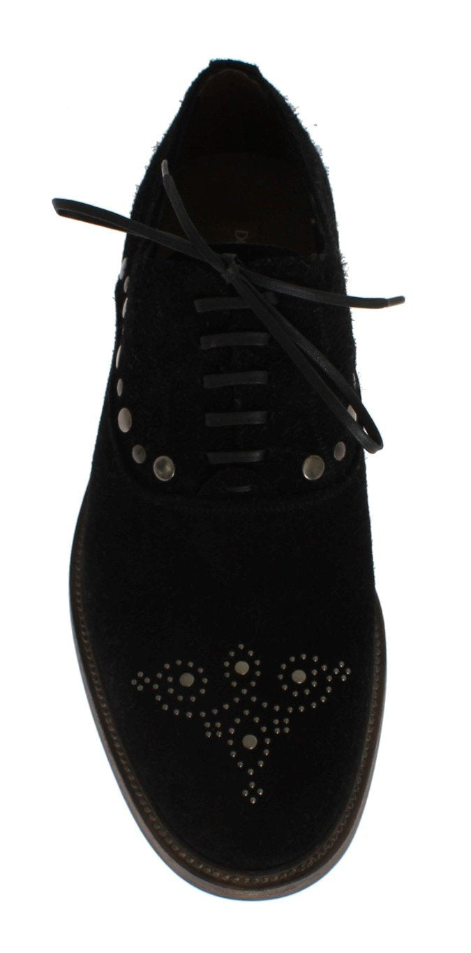 Black Leather Derby Studded Shoes