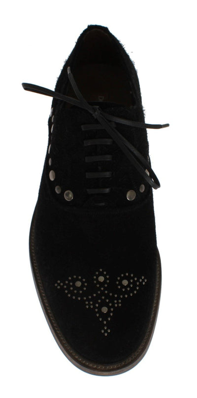 Black Leather Derby Studded Shoes