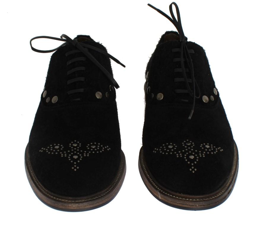 Black Leather Derby Studded Shoes