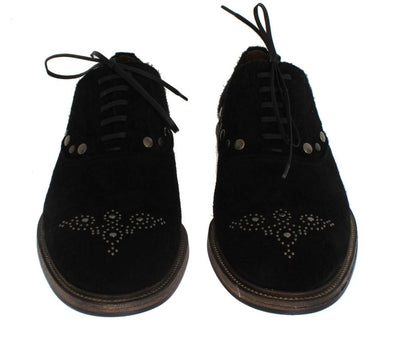 Black Leather Derby Studded Shoes