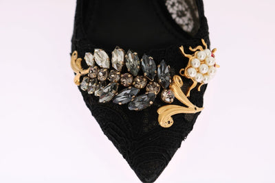 Black Taormina Lace Crystal Pumps