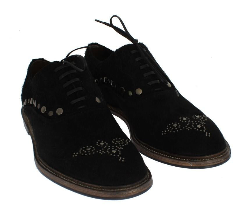 Black Leather Derby Studded Shoes