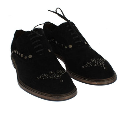 Black Leather Derby Studded Shoes