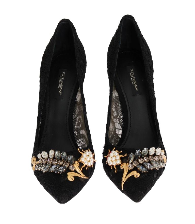 Black Taormina Lace Crystal Pumps