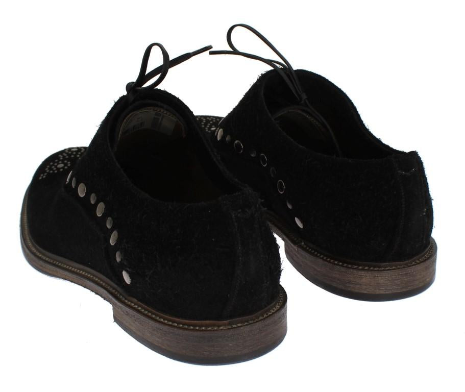 Black Leather Derby Studded Shoes