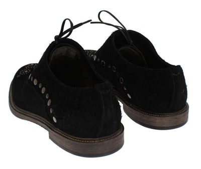 Black Leather Derby Studded Shoes