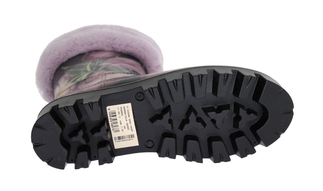 Purple Fur Tulip Print Rubber Boots