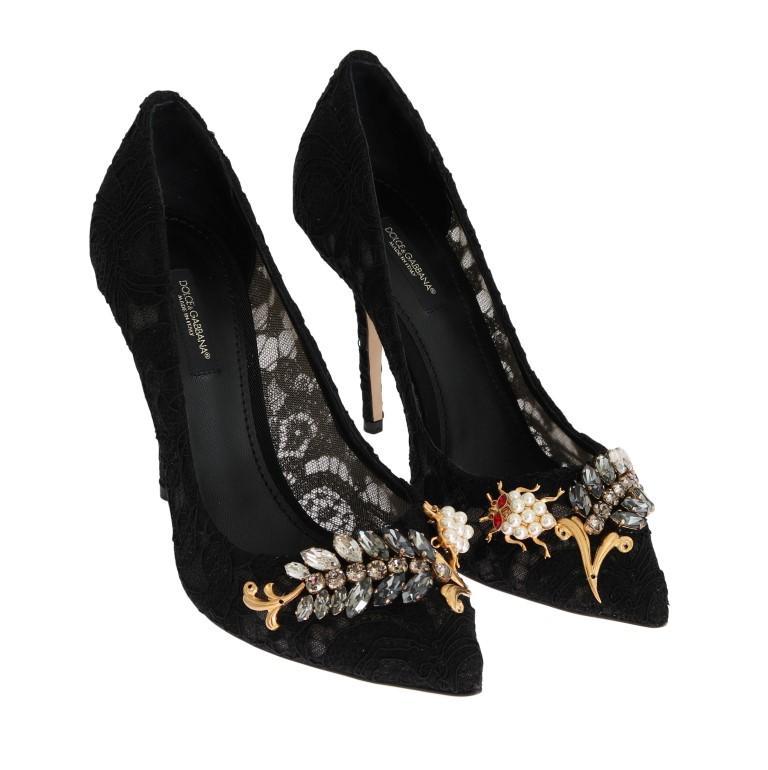 Black Taormina Lace Crystal Pumps