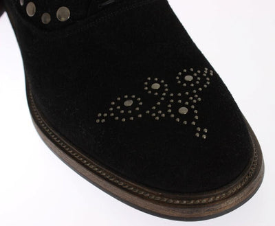 Black Leather Derby Studded Shoes