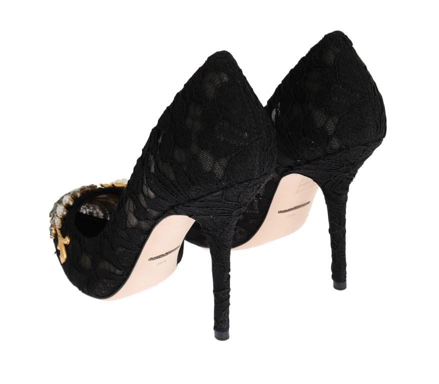 Black Taormina Lace Crystal Pumps