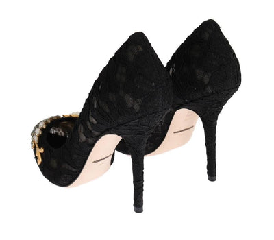 Black Taormina Lace Crystal Pumps
