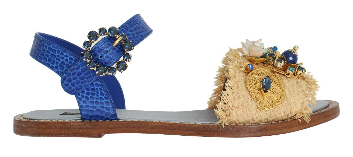 Blue Crocodile Crystal Paglia Sandals