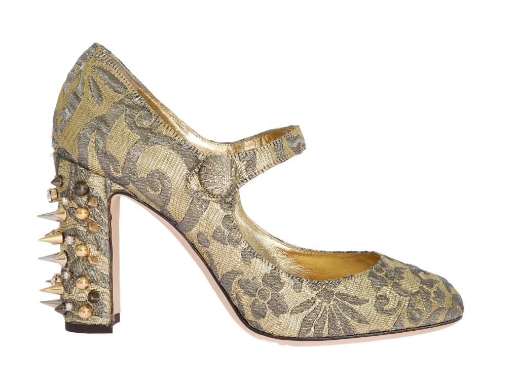 Gold Studs Crystal Embroidery Pumps