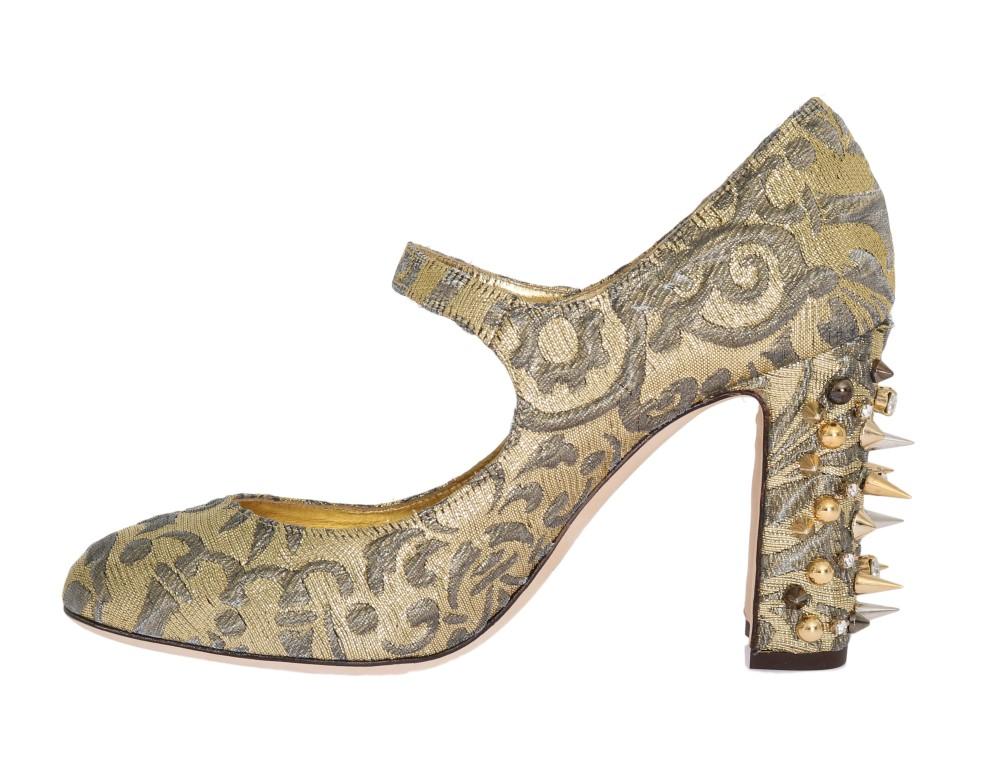 Gold Studs Crystal Embroidery Pumps