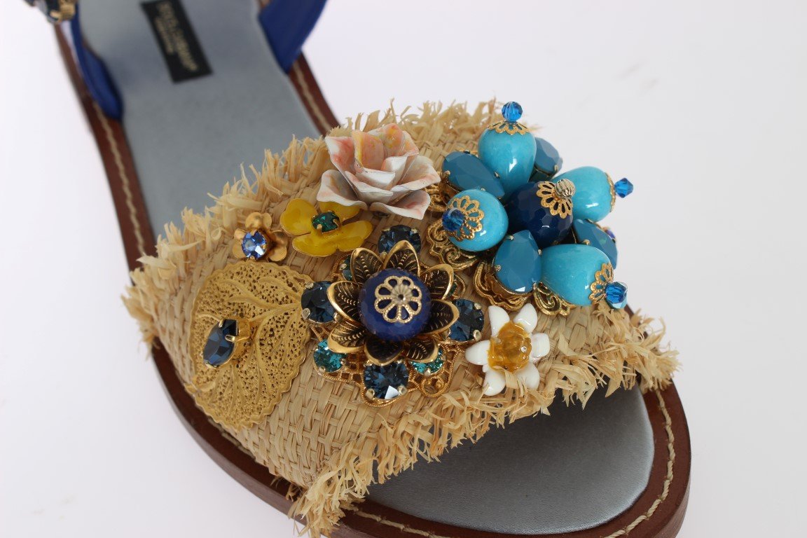 Blue Crocodile Crystal Paglia Sandals