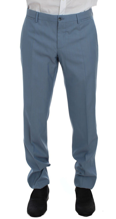 Blue Wool Silk Slim Fit 3 Piece Suit