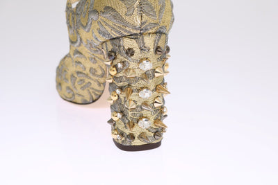 Gold Studs Crystal Embroidery Pumps