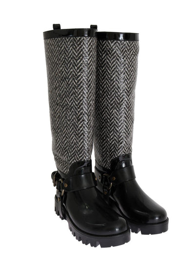 Black White Chevron Rubber Boots