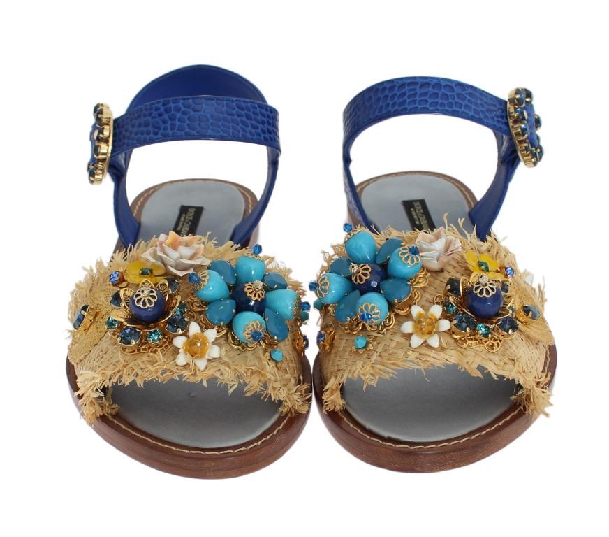 Blue Crocodile Crystal Paglia Sandals