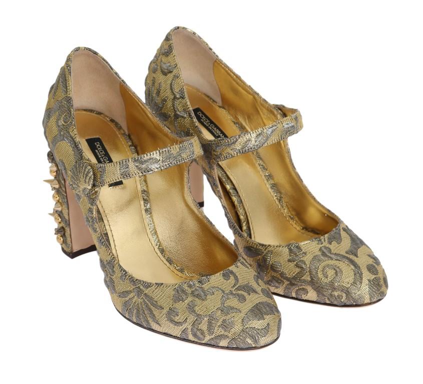 Gold Studs Crystal Embroidery Pumps