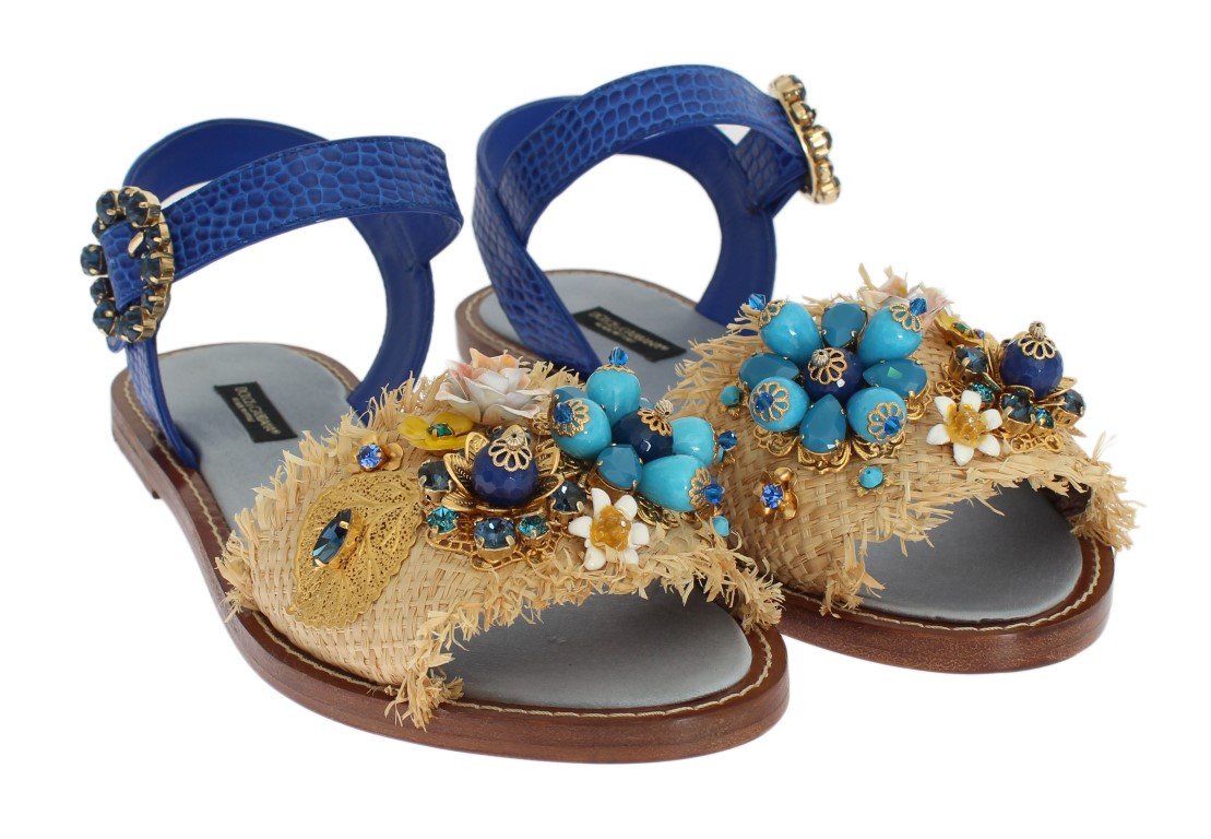 Blue Crocodile Crystal Paglia Sandals
