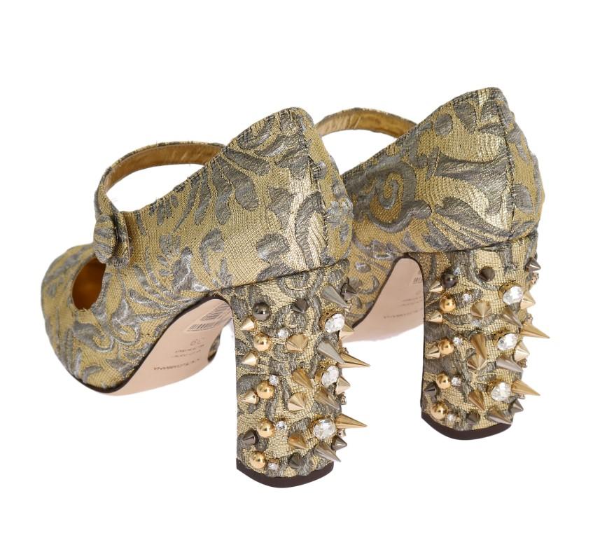 Gold Studs Crystal Embroidery Pumps