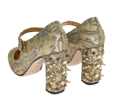 Gold Studs Crystal Embroidery Pumps