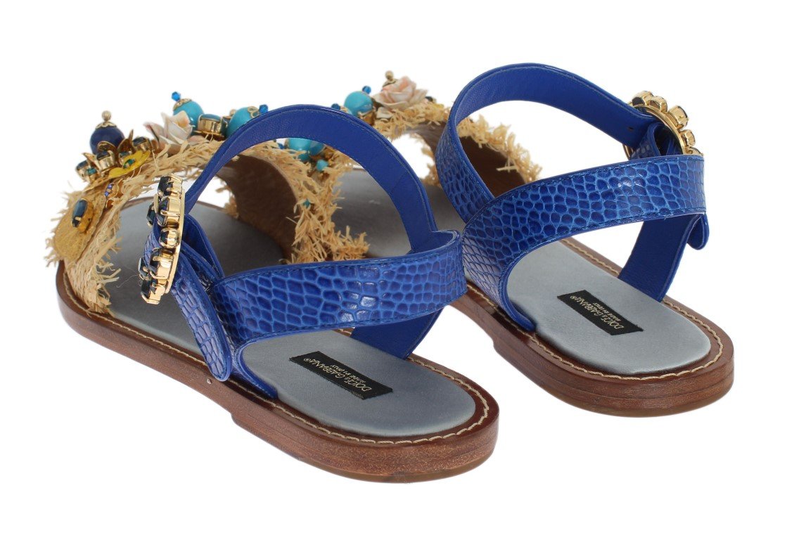 Blue Crocodile Crystal Paglia Sandals