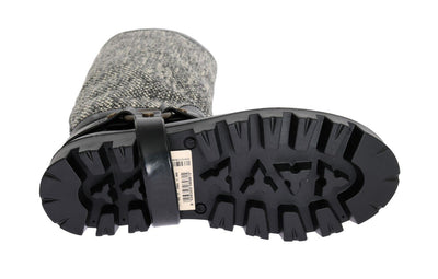 Black White Woven Rubber Boots