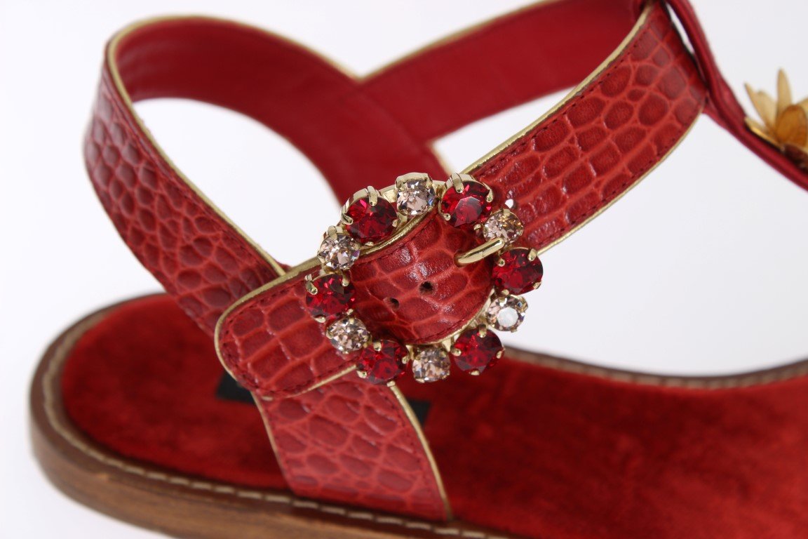 Red Crocodile Crystal Roses Sandals