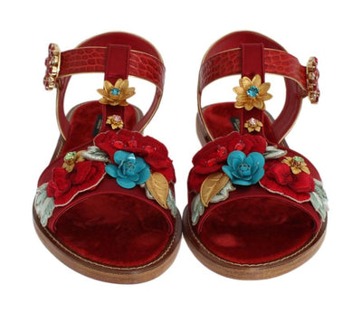 Red Crocodile Crystal Roses Sandals