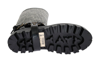 Black White Woven Rubber Boots