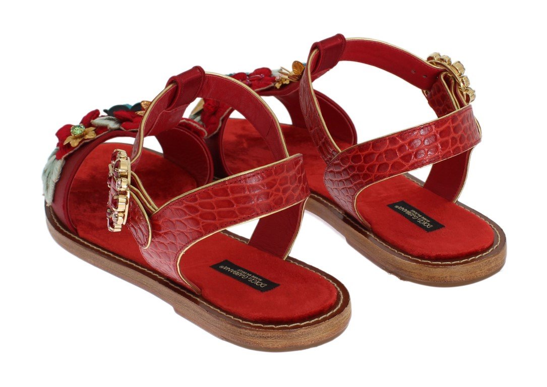 Red Crocodile Crystal Roses Sandals