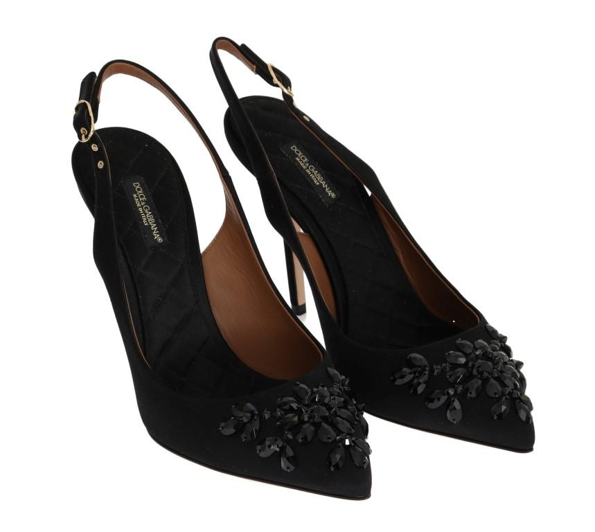 Black Slingbacks Crystal Classic Pumps