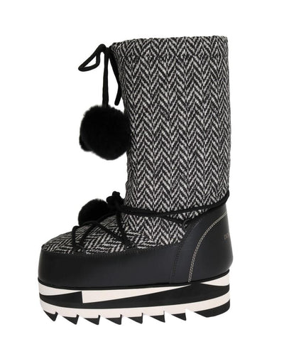 Black White Woven Leather Boots