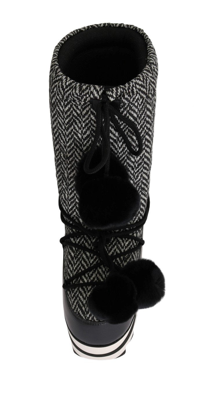 Black White Woven Leather Boots