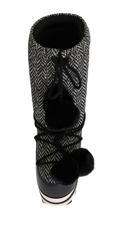 Black White Woven Leather Boots