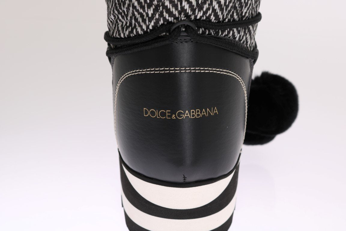 Black White Woven Leather Boots
