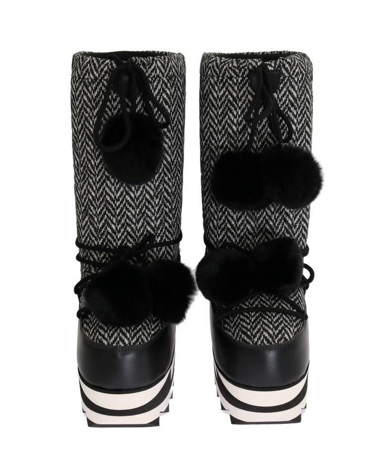 Black White Woven Leather Boots