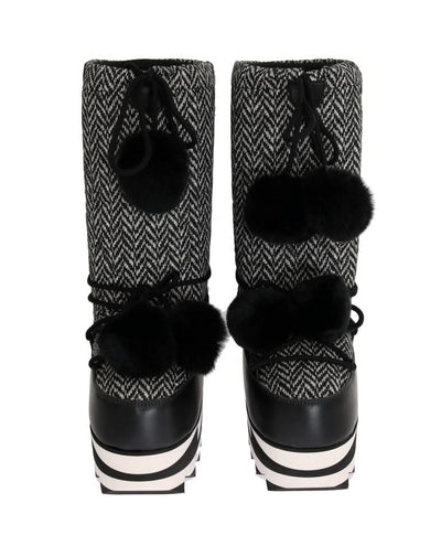Black White Woven Leather Boots