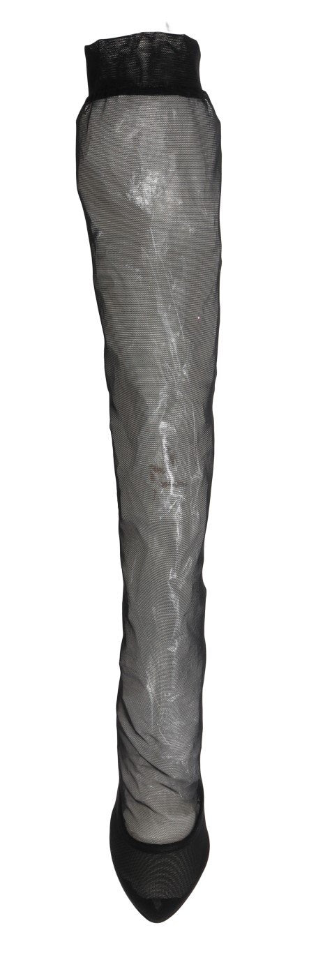 Black Nylon Net Cutout Socks Boots