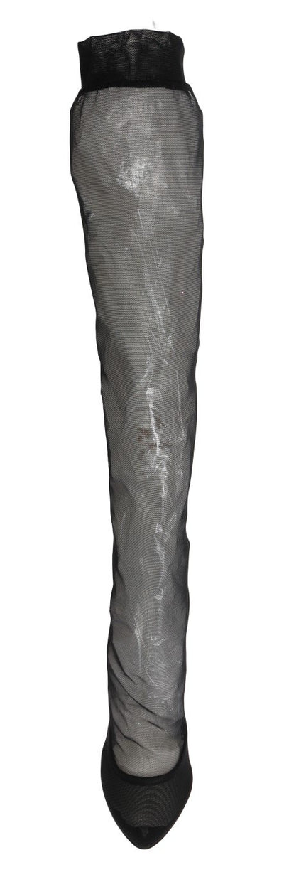 Black Nylon Net Cutout Socks Boots