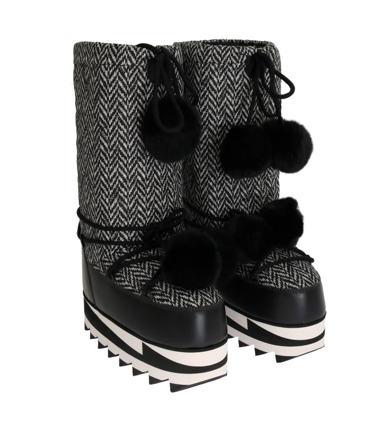 Black White Woven Leather Boots