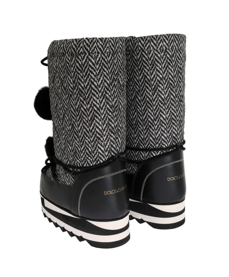 Black White Woven Leather Boots