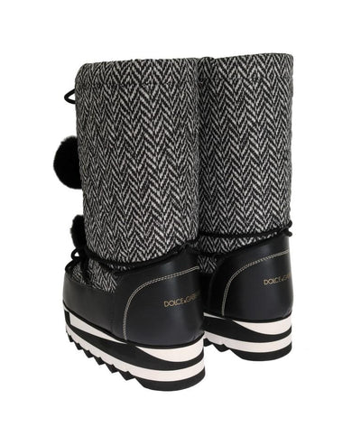 Black White Woven Leather Boots