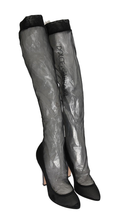 Black Nylon Net Cutout Socks Boots